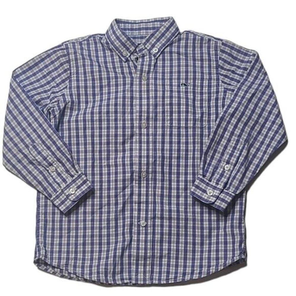 Vineyard Vines periwinkle and pink plaid button down shirt 4T